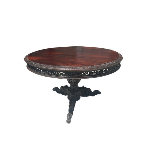 Vintage Chinese 51" Round Pedestal Table Phoenix Dragon Motif Tri-Leg ws4102