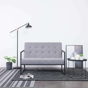 Détails Sur Vidaxl Sofa à 2 Places Avec Accoudoirs Gris Clair Acier Et Tissu Canapé Salon