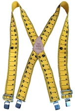 BOSS X BACK RULE MEASURE SUSPENDERS 2" CLIP ON ELASTIC YELLOW MENS 