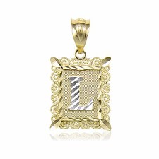 Colgante con placa de letra inicial de oro amarillo macizo de 14K - Dije collar alfabeto de la A a la Z