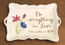 Ceramic Trinket Dish Floral Hearts Jewelry Tray Do Everything in Love