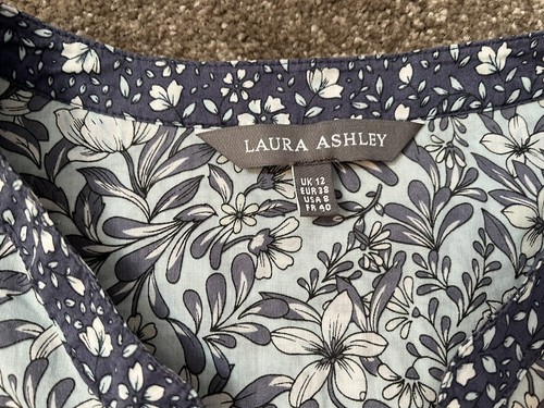 LAURA ASHLEY Shirt Blouse Loose Size 12 Grey Eggshell Blue White 20" ( 14 ) - Picture 2 of 5
