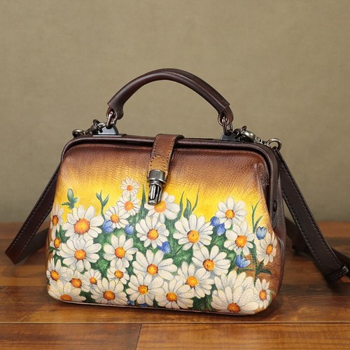 Genuine Leather Small Purse Women Hand Painted Crossbody Shoulder Bag Phone Bag - 第 3/9 張圖片