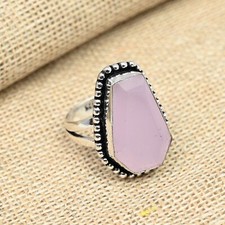 Lovely Pink Chalcedony Gemstone Handmade 925 Solid Sterling Silver Ring Jewelry