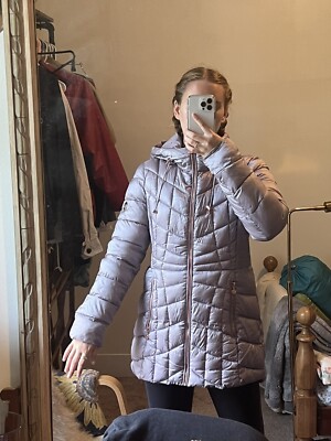 New Bernando Puffer Quilted Down Packable Long Coat Blue S NWT