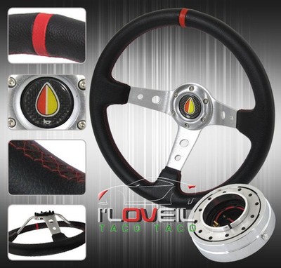 350mm Pvc Leather Steering Wheel W/ 1.5'' Chrome Thin Quick Release & Horn Button