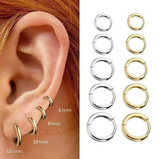 Men Women Surgical Stainless Steel Thick Huggie Hoop Earrings –Silver Round Pair