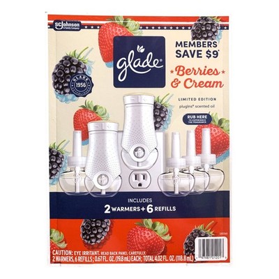 Glade PlugIns Scented Oil Air Freshener, Berries & Cream, 2 Warmers + 6 Refills