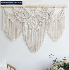 Achart Macrame Wall Hanging Large- Boho 43" W x 32" H, Beige-Fringe