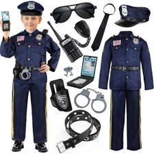 Police Officer Costume for Kids, Cop Costume Outfit Set with Toy Accessories,...