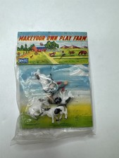 Vintage Benley Hong Kong Farm Set Plastic Miniatures Cows Cattle On Card NOS
