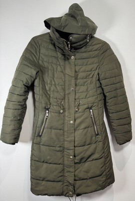 M&S Puffer Parka Coat Womens UK 8 Khaki Green Padded Hooded Long Warm Jacket