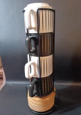 Luka Brand Cappuccino Cup Mug Set For 4 W/ Holder & Bamboo Coasters