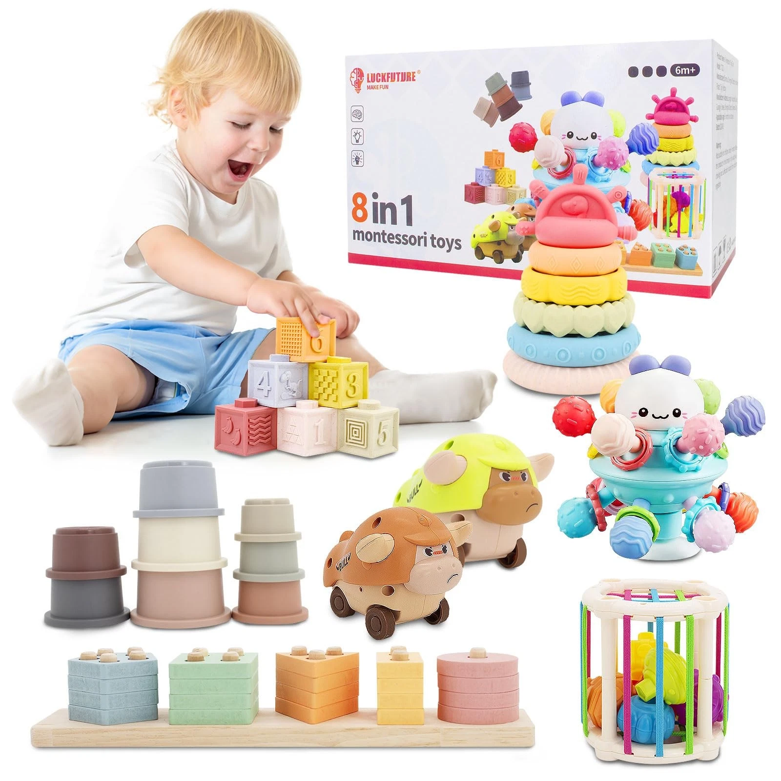 Baby Toys 6 to 18 Months, 8 in 1 Montessori Set, Educational Learning for Tod...