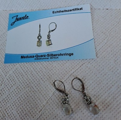 Medusa-Quarz-Silberohrringe mit Juwelo-Zertifikat 925er Silber