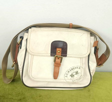 Borsa a tracolla La Martina sella cotone tela pelle bianco marrone unisex