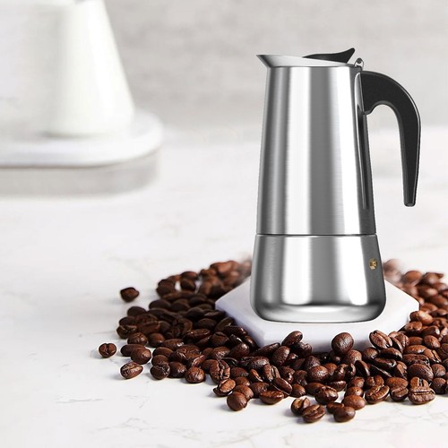 Coffee Maker Silver Stovetop Espresso Maker Stainless Steel Italian Coffee Ma...