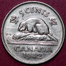 Canada  1942   5 Cents  Beaver  21.2mm
