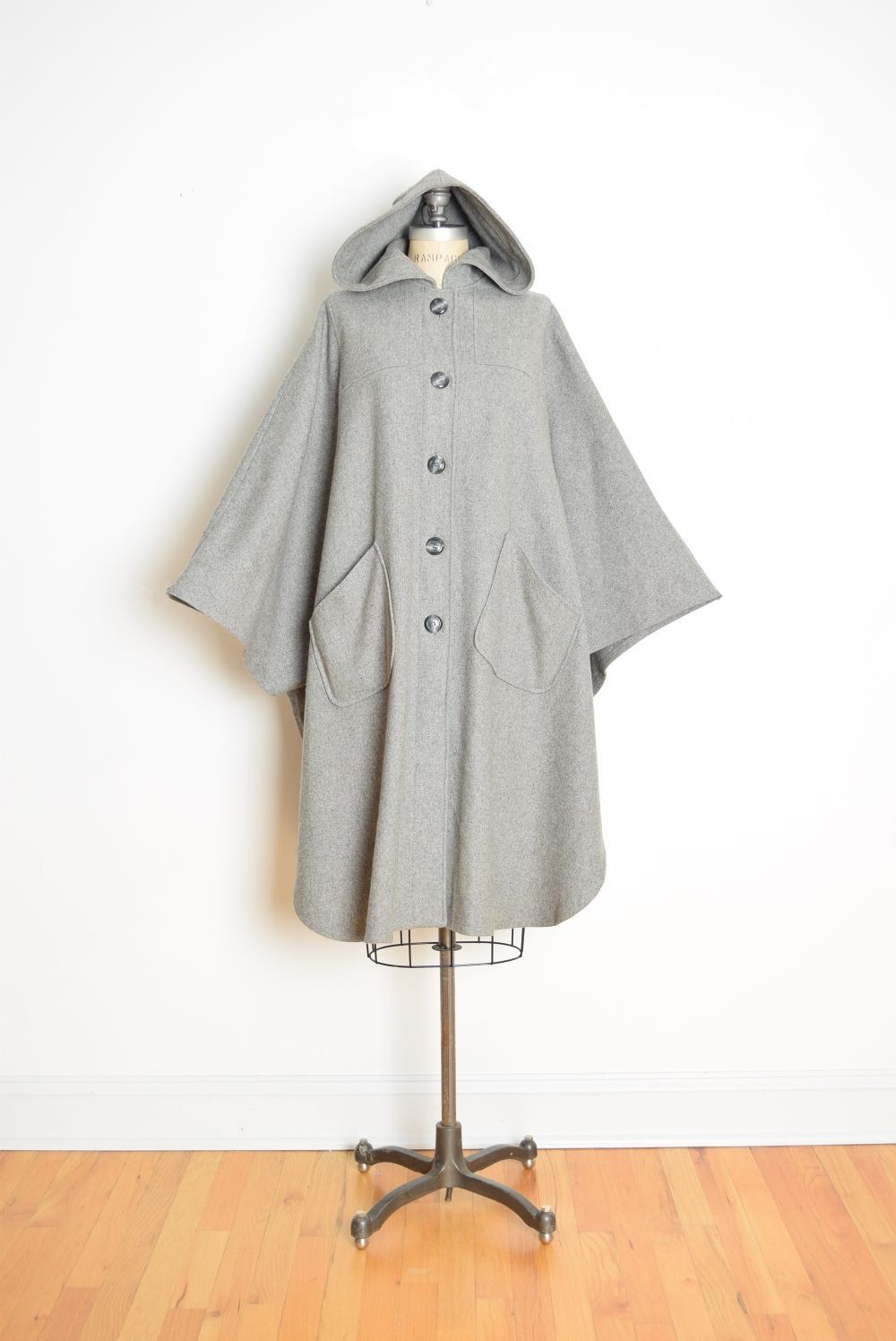 vintage 70s poncho coat gray wool hooded hippie boho draped slouchy jacket cape image 2
