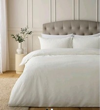Image of Luxury White Trailing Leaf Waffle Textured Duvet Cover Bedding Set 100% Cotton
