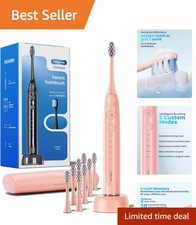 Onlyone Electric Toothbrush 8 Brush Heads Travel Case Pink Rechargeable