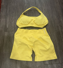 DFYNE Yellow 2-Piece Athleisure Set Women s S Sports Bra 5" Shorts