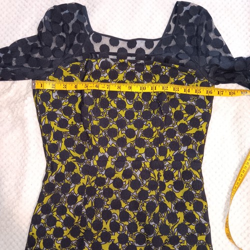 Milly Elise Sleeve Dress Silk Sheer Polka-dot Yellow Glam Twee Mod Cocktail Sz 4 - Picture 7 of 16