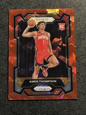 2023-24 Panini Prizm #150 Amen Thompson Red Cracked Ice Prizm Rookie RC
