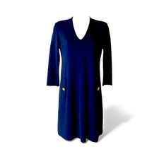 Eliza J Navy Blue Ponte Shift Dress with Gold Buttons, Size 2