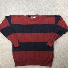 Sweater Graphix Sweater Mens Large Burgundy Navy Striped Crewneck Pullover Knit
