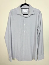 Mizzen+Main Leeward Trim Fit Dress Shirt Large Gray Check Wrinkle Free No Iron