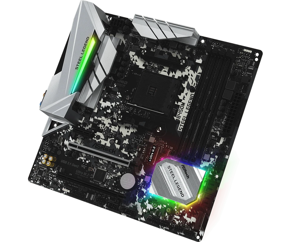 ASRock B450M Steel Legend AM4 Micro ATX DDR4 M.2 RGB placa base soporte Ryzen - Imagen 2 de 4
