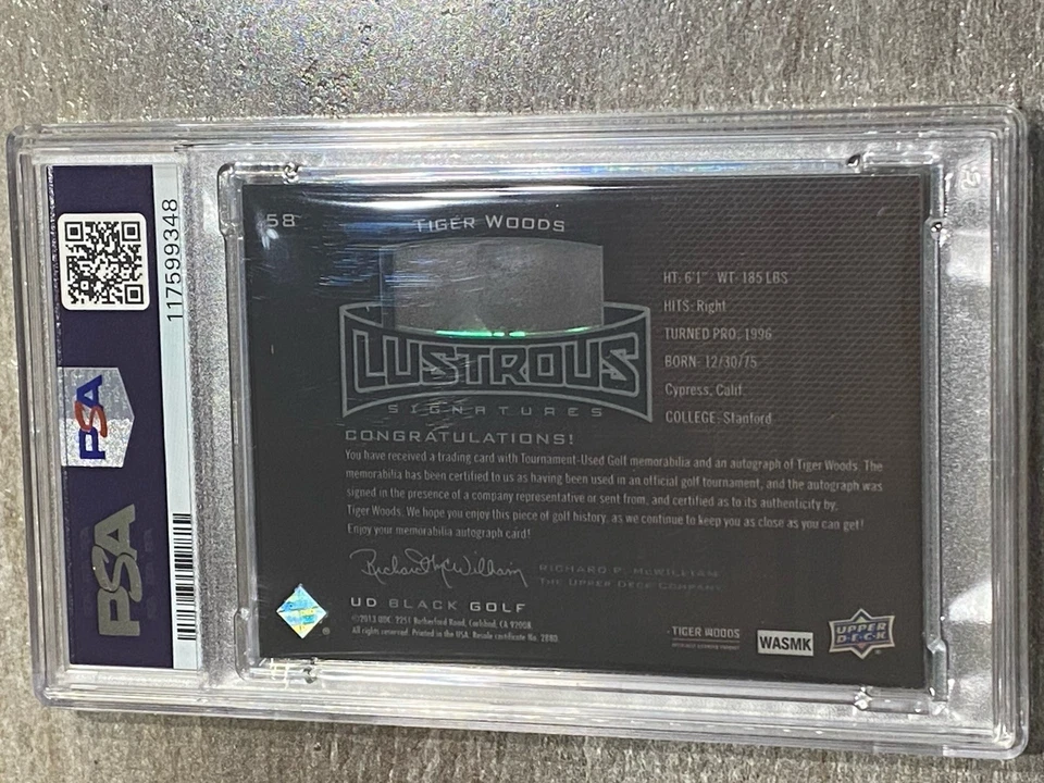 2014 UD Exquisite golf Tiger Woods BLACK Lustrous shirt /50 card PSA 9 AUTO 10 - Image 2 of 2