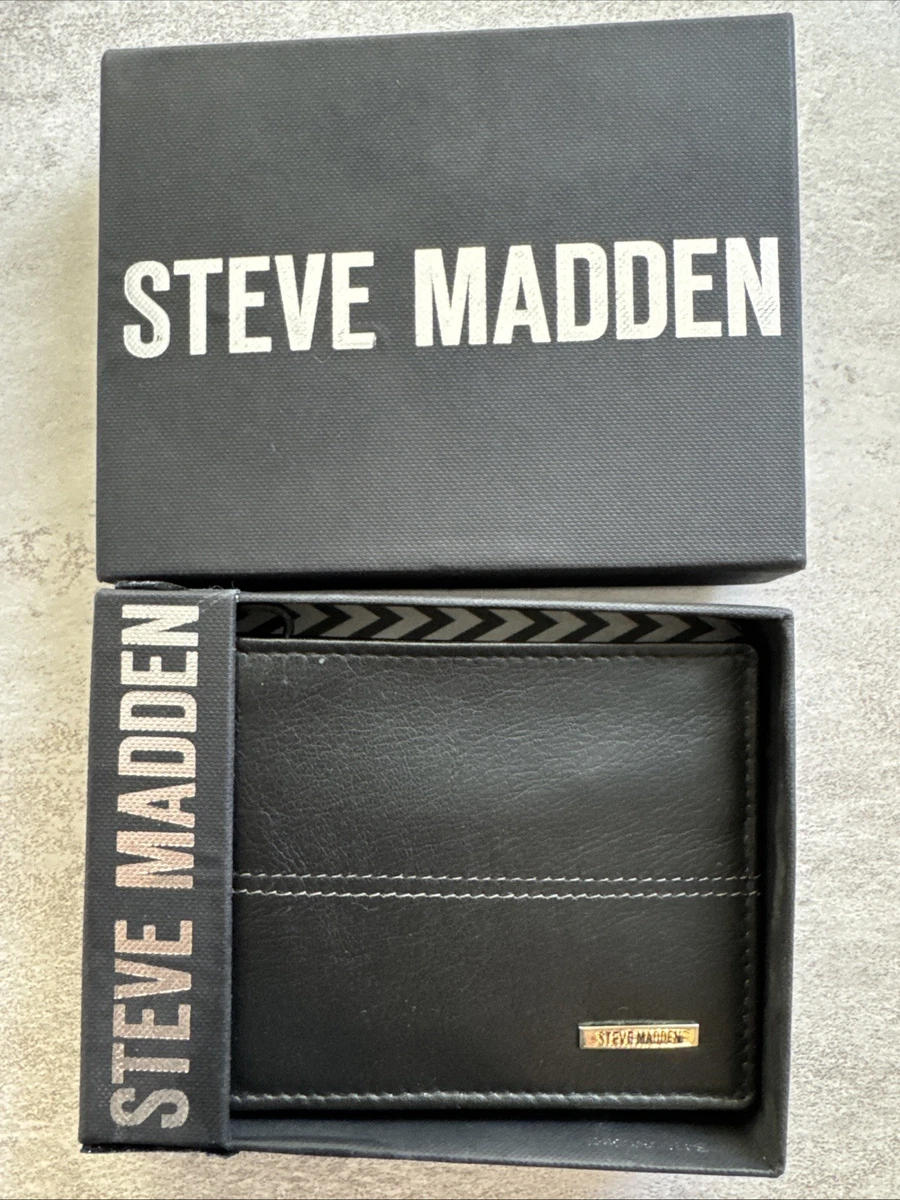 Cartera Steve Madden Leather RFID - Capacidad Extra, 9 Ranuras, Piel Auténtica - Delgada, Compacta, Para Hombre