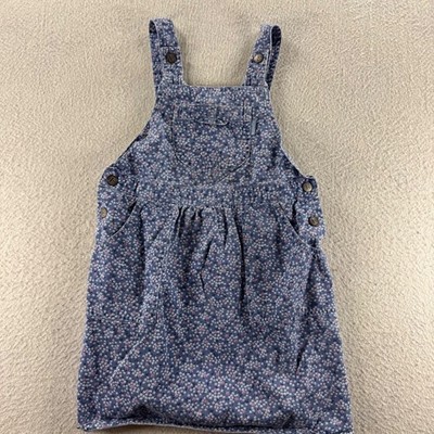 Esprit Corduroy Jumper Dress Kids L Blue Floral Overall Pinafore Vintage Chic