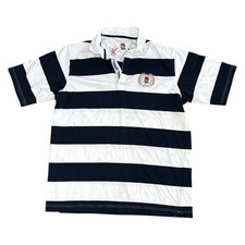 Cotton Traders Rugby Polo Shirt England Striped Short Sleeve Y2K Blue Mens Large