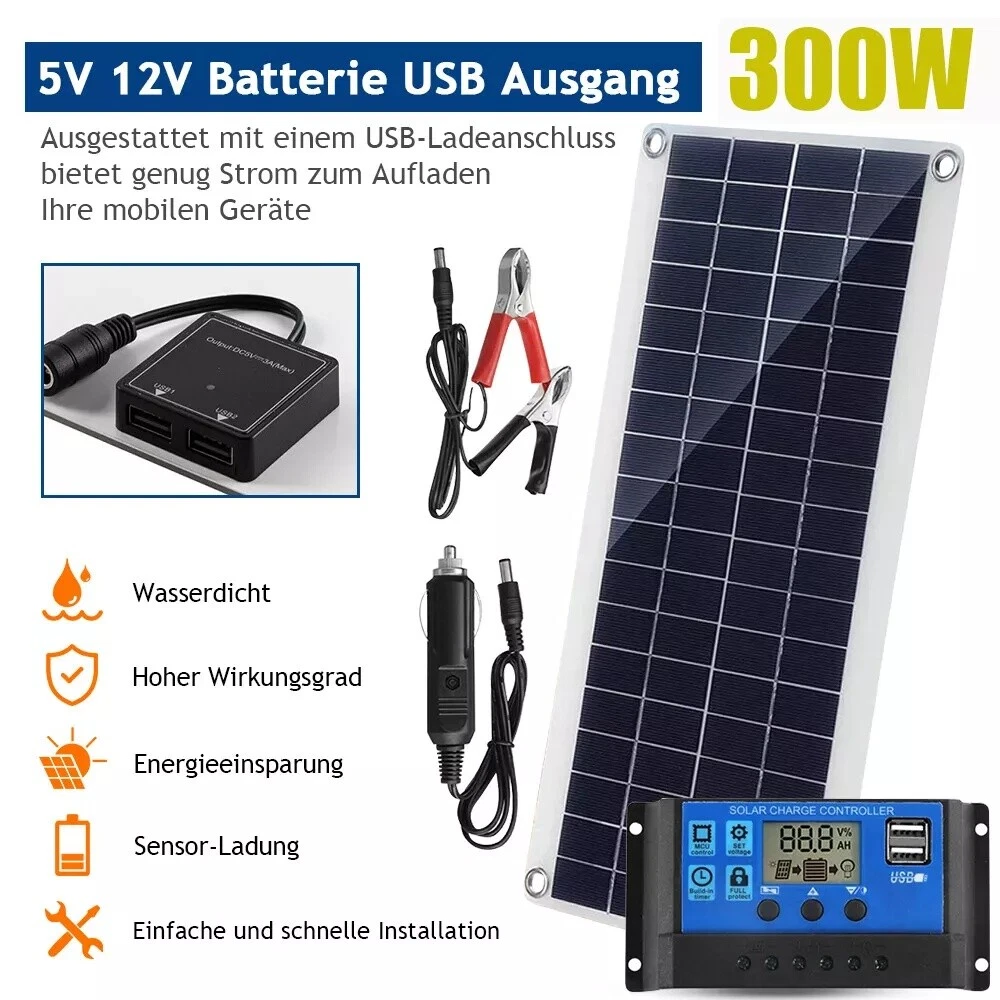 300W 12V Solarpanel Solarmodul 40A Ladegerät USB Kit Für - Foto 2