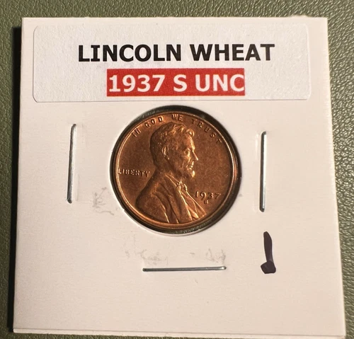 Choice Unc 1937S, Lincoln Wheat Cent BU/Unc