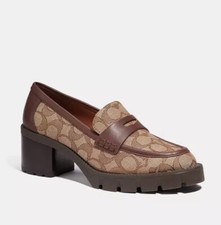 Coach Colleen Loafer In Signature Jacquard Size 9B CC949 Color Khaki/Walnut Sig