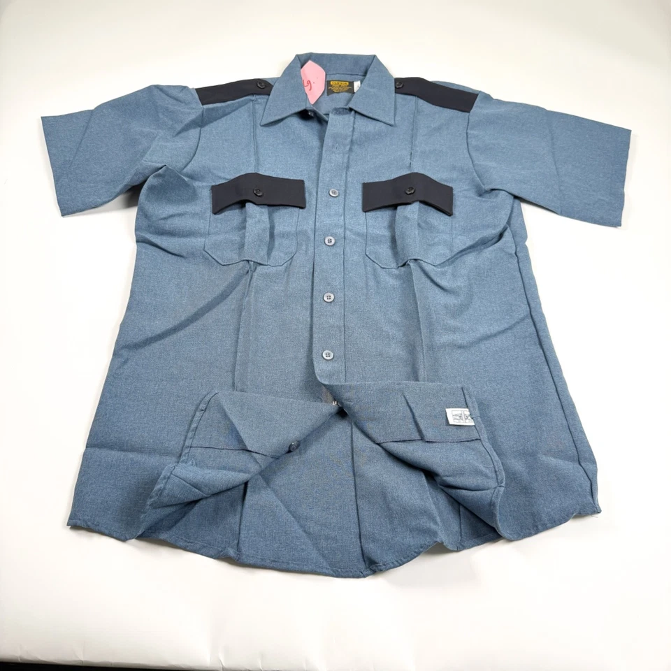 Vintage Clifton Blue Uniform Button Up Shirt Short Sleeve Large 16 Cop Security - Image 4 of 4