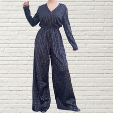 Vintage 70s Black Sequin Jumpsuit - Wide Bell Bottom Leg - Hippie Disco