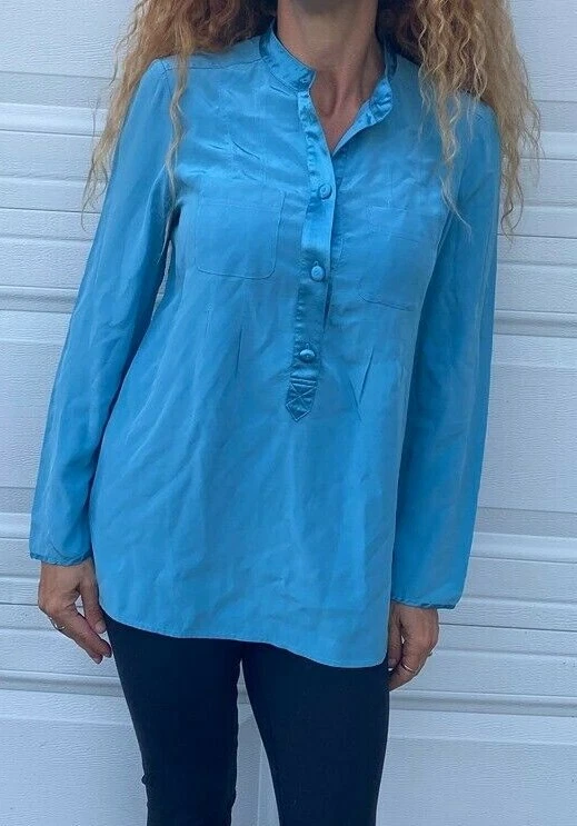 MARC JACOBS BLUSA POPOVER AZUL SEDA MEDIO BOTÓN TOP 4 Foto 3 de 4