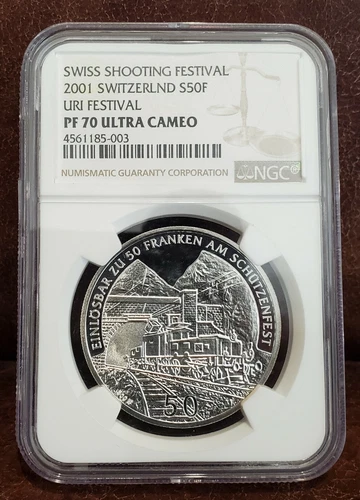 2001 NGC PF 70 Ultra Cameo SWITZERLAND 1oz Silver 50F "URI FESTIVAL" SWISS SHOOT