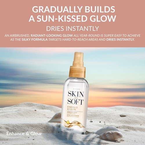 Avon Skin So Soft Enhance & Glow Airbrush Tanning Spray 150ml, Sun-Kissed Glow - Picture 3 of 6