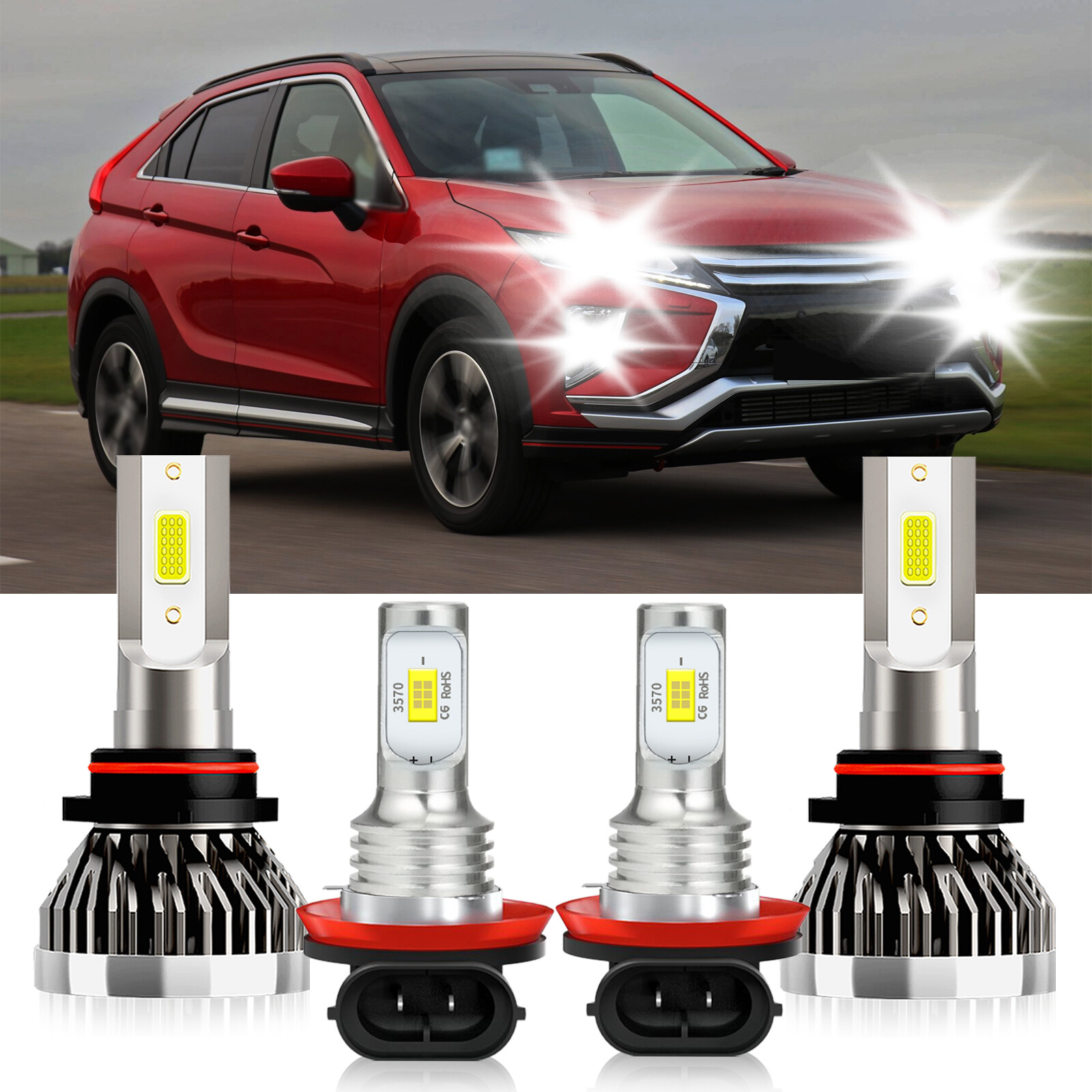 4x LED Headlight Bulb Combo Fog Light  For Mitsubishi Eclipse Cross 2018-2020