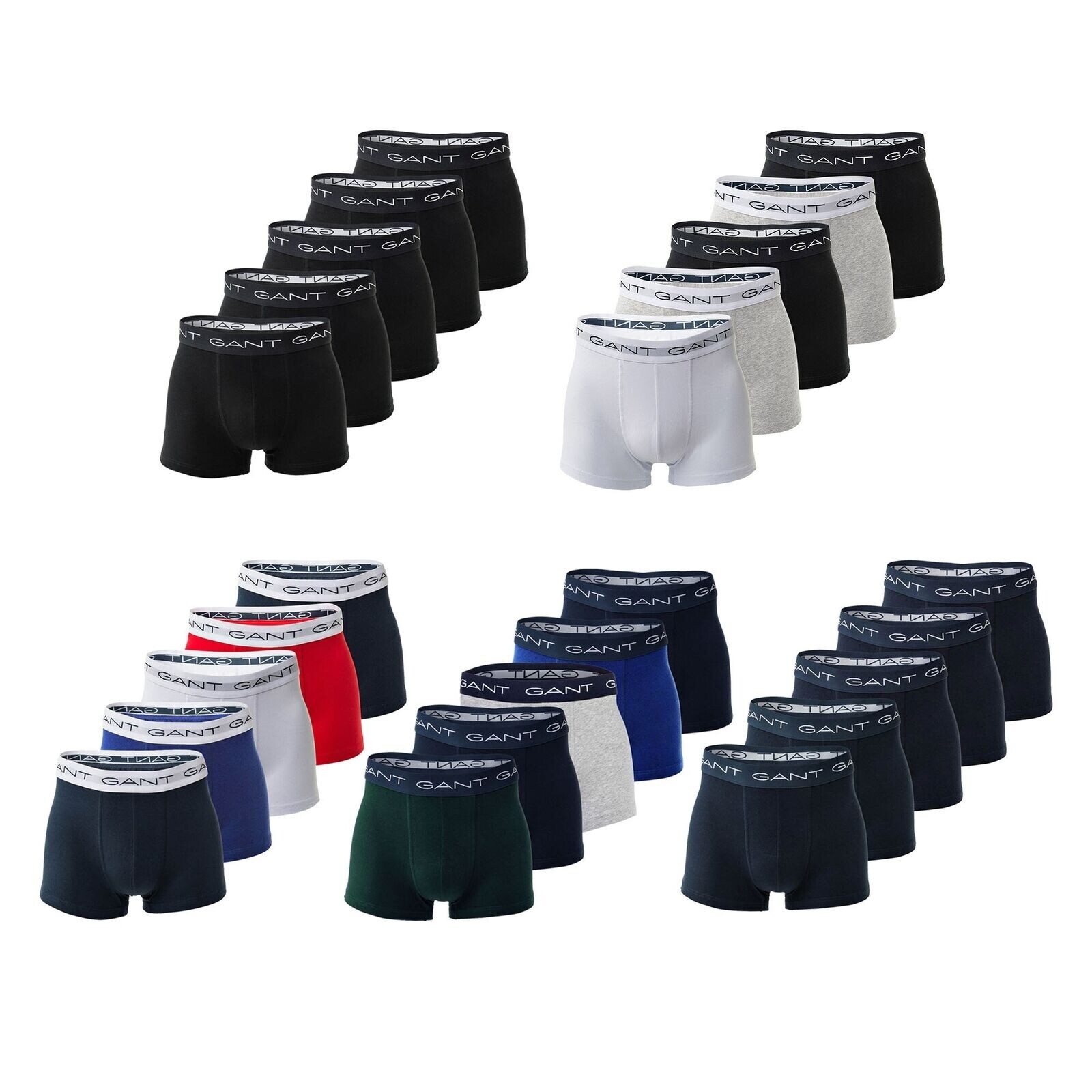 Gant Men's Boxer Shorts, 5 Pack - Basic Trunks, Cotton Stretch, Logo, Solid
