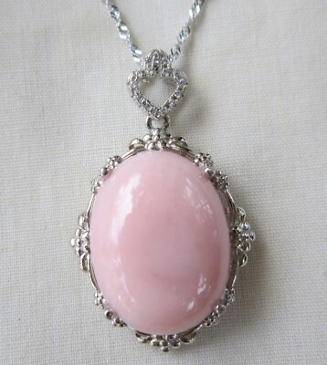 .925 STERLINGSILBER ECHT 20x16 mm GROSSE PERU PERUANISCHE ROSA OPAL HALSKETTE