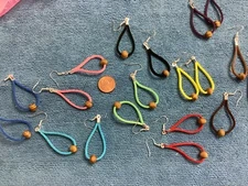 Trendy Leather Suede Earrings Dangle  Hoop Rosewood bead  Boho Handmade