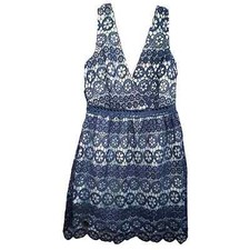 NWT Lulus Forever My Love Navy Blue Crochet Lace Skater Dress Size Medium.