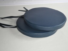 2 Dark Blue Faux Leather Round Dining Garden Chair Cushion Seat Pads 12 to 20"